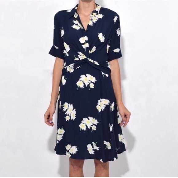 Ganni Silvery Crepe Twist Dress in Total Eclipse - Picture 1 of 11